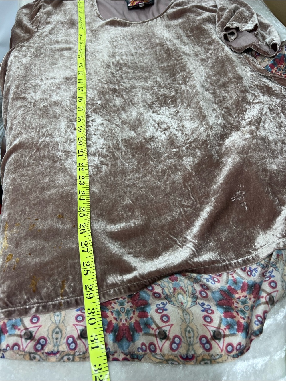 Johnny Was Dusty Mauve mixed media silk blend velvet velour Tunic XL FLAWED - Picture 6 of 13